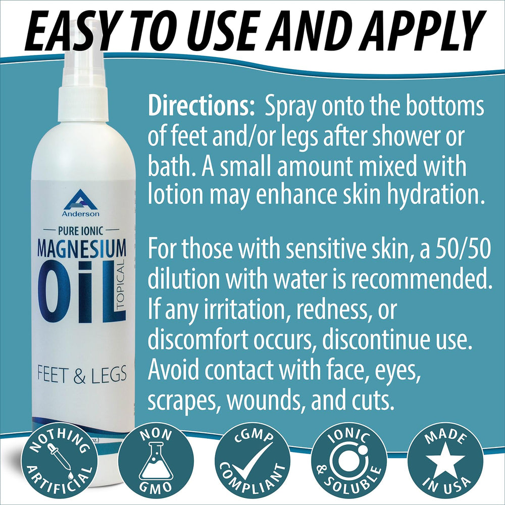Legs relaxed after applying Mineral Resources magnesium oil spray to feet and calves.