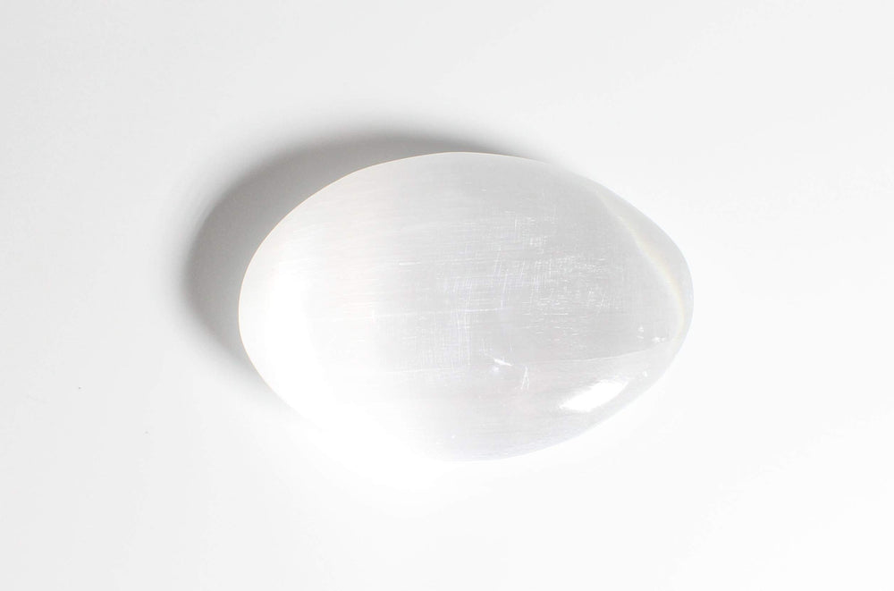 MINERALUNIVERSE Selenite palm stone 2in-2-5in size for handheld use.