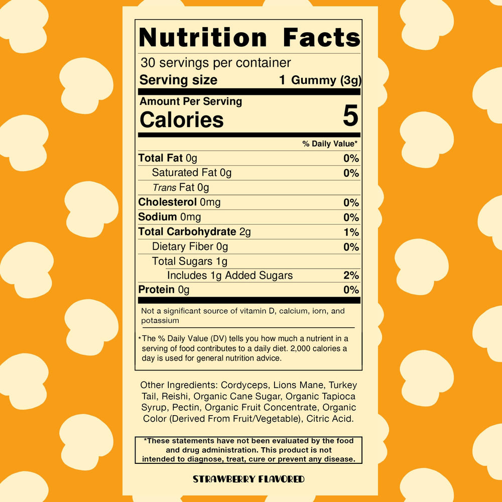Mini Mushy's Turkey Tail gummy with back-panel visible hints immune balance.