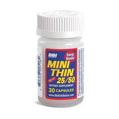Mini Thin 25/50 bottle front showing on-the-go energy support.