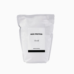 Minimalist Rice Protein bag front with resealable closure for easy storage.