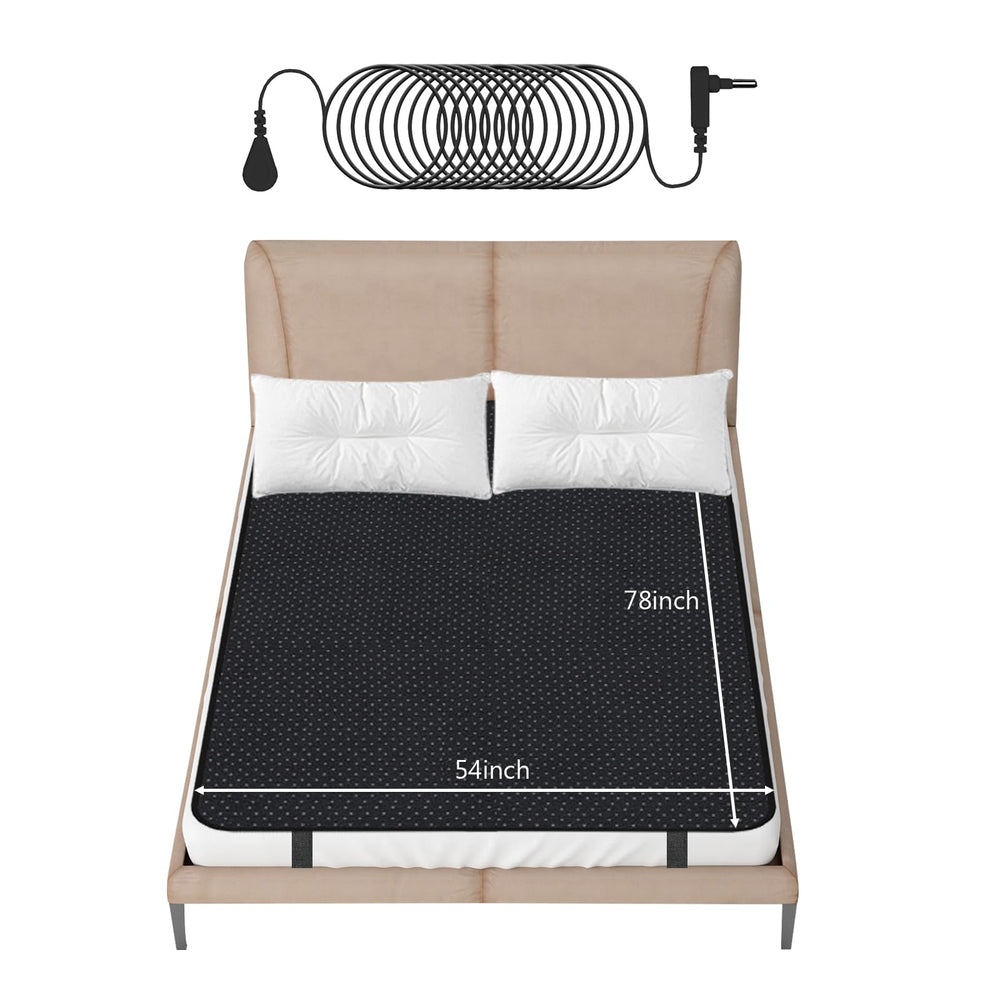 MINPWNP grounding bed mat on a mattress showing setup for improved sleep comfort.