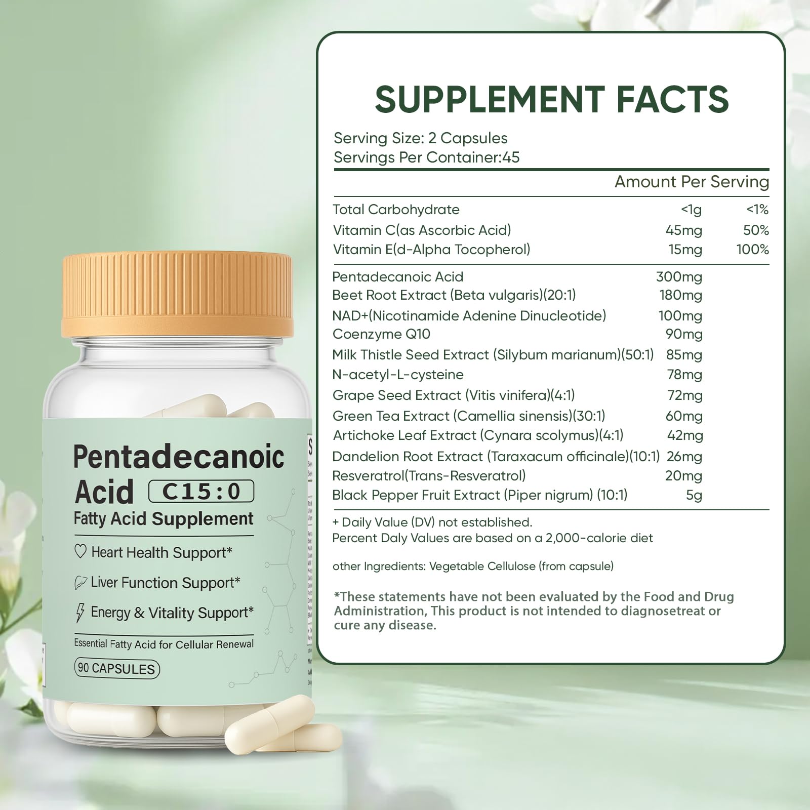 Minyang Pentadecanoic Acid capsules closeup, easy-to-swallow vegan form