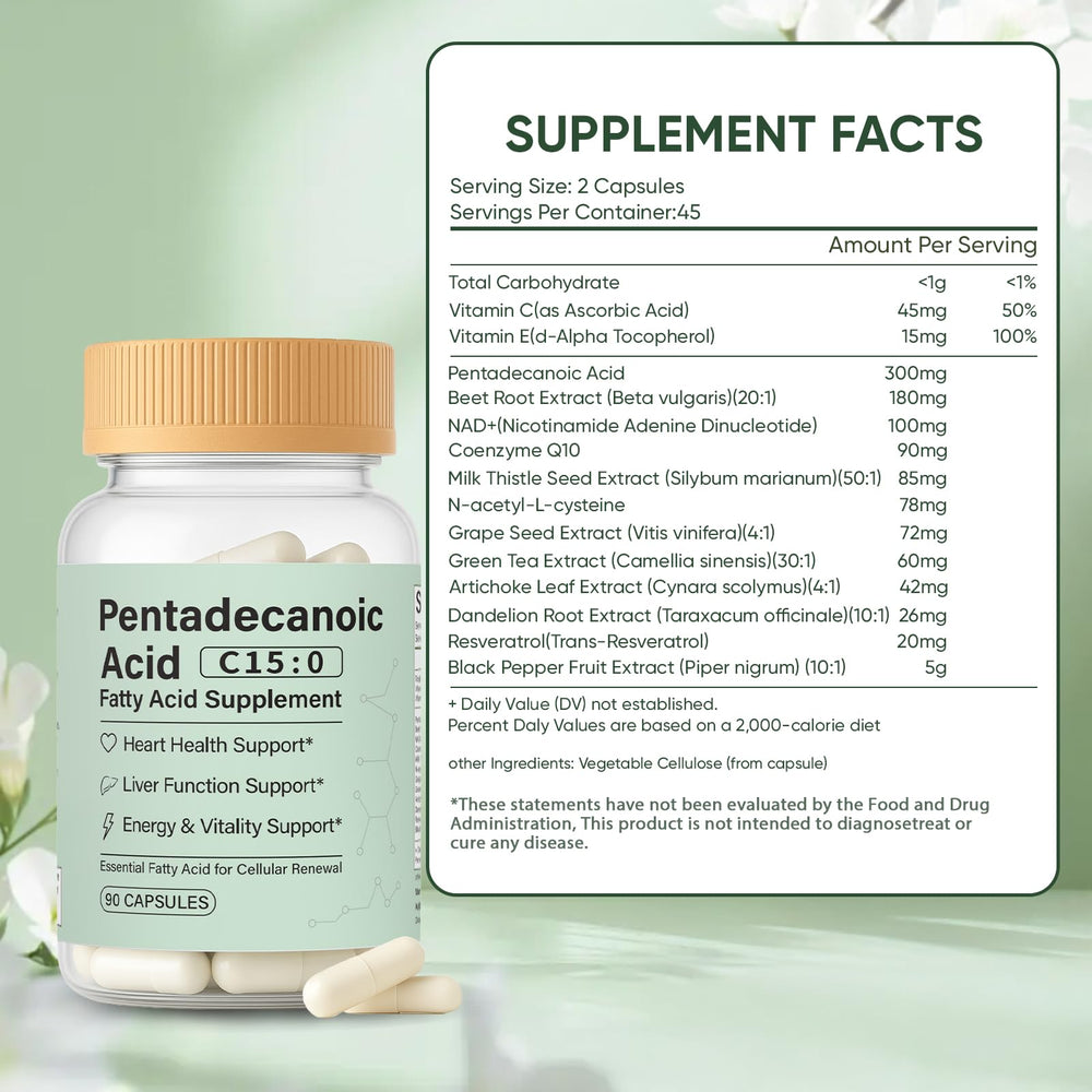 Minyang Pentadecanoic Acid capsules closeup, easy-to-swallow vegan form