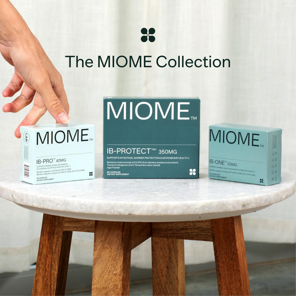 MIOME IB-ONE probiotic on shelf makes daily gut care easy.