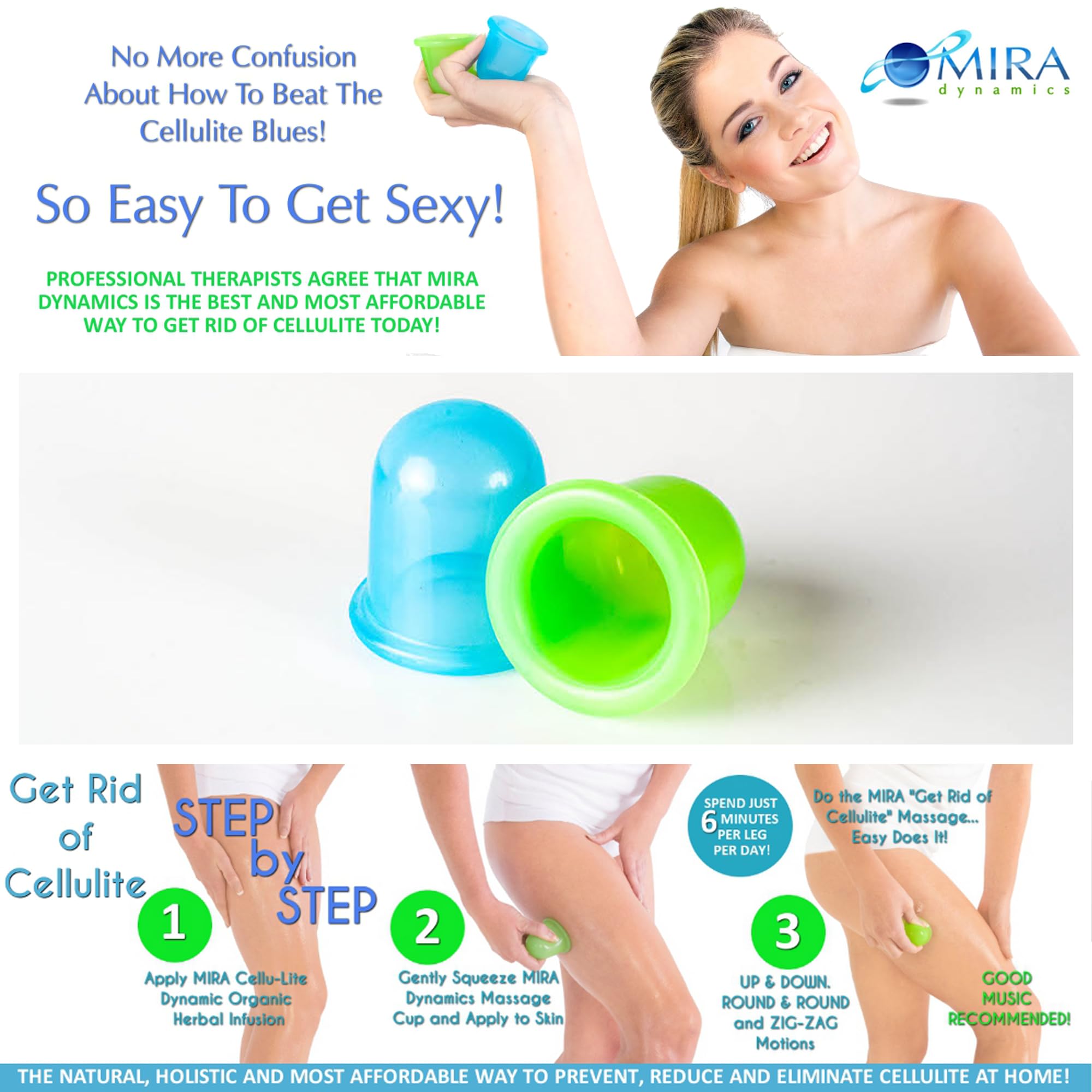 Mira Dynamics anti-cellulite massage using cupping on targeted areas.