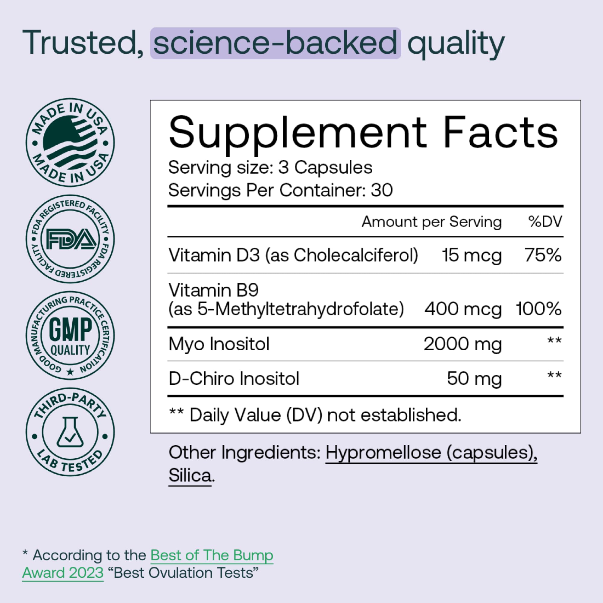 MIRA PCOS daily-dose display illustrating three capsules per day