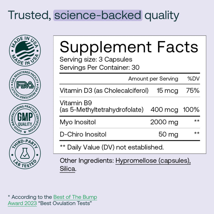 MIRA PCOS daily-dose display illustrating three capsules per day