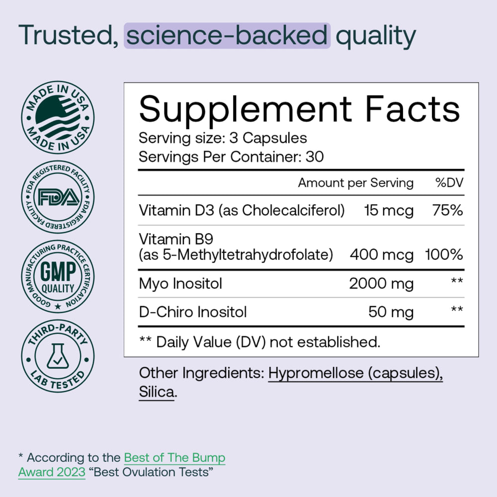MIRA PCOS daily-dose display illustrating three capsules per day