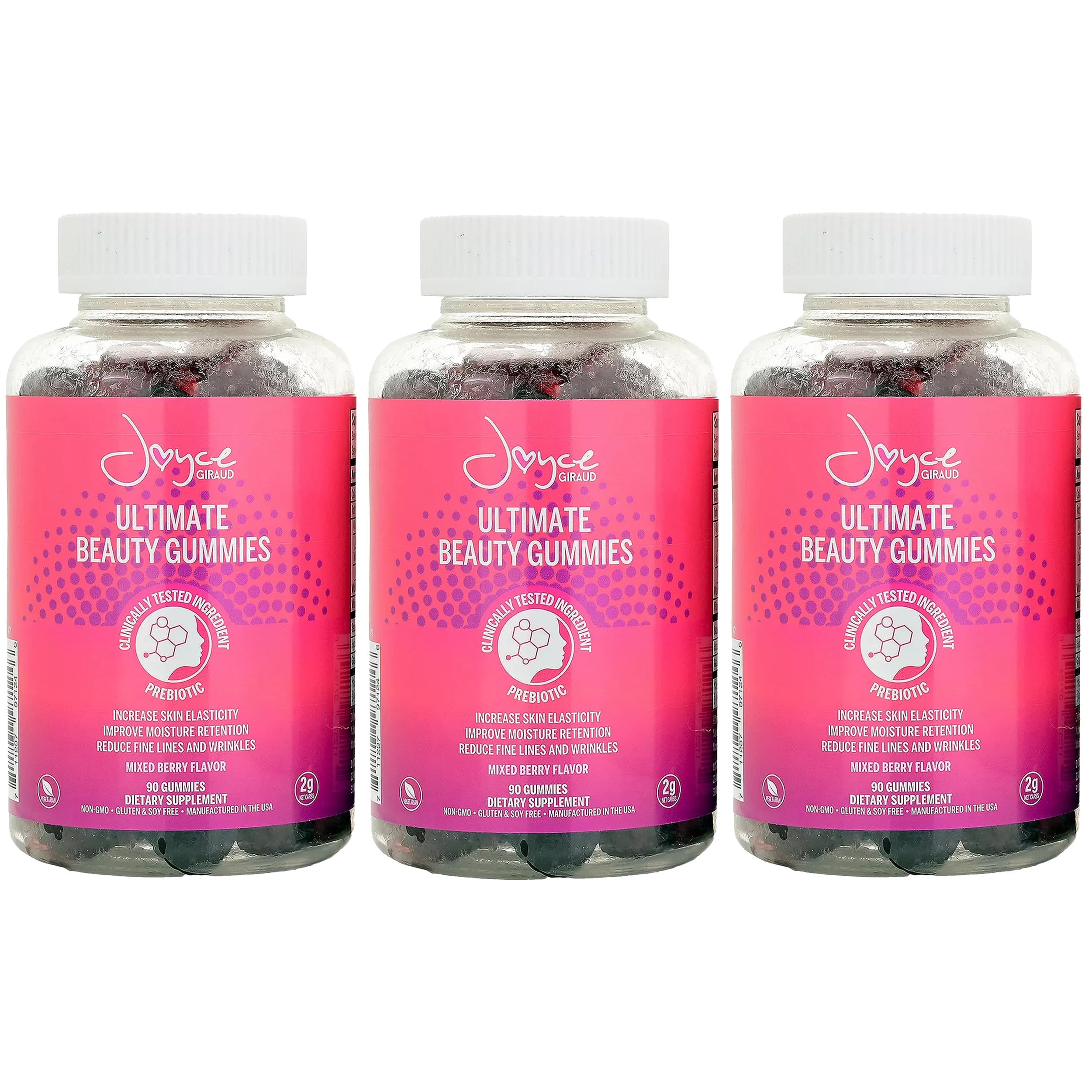 Miracle Elixir Collection Joyce Giraud Ultimate Beauty Gummies bottle promotes skin hydration.