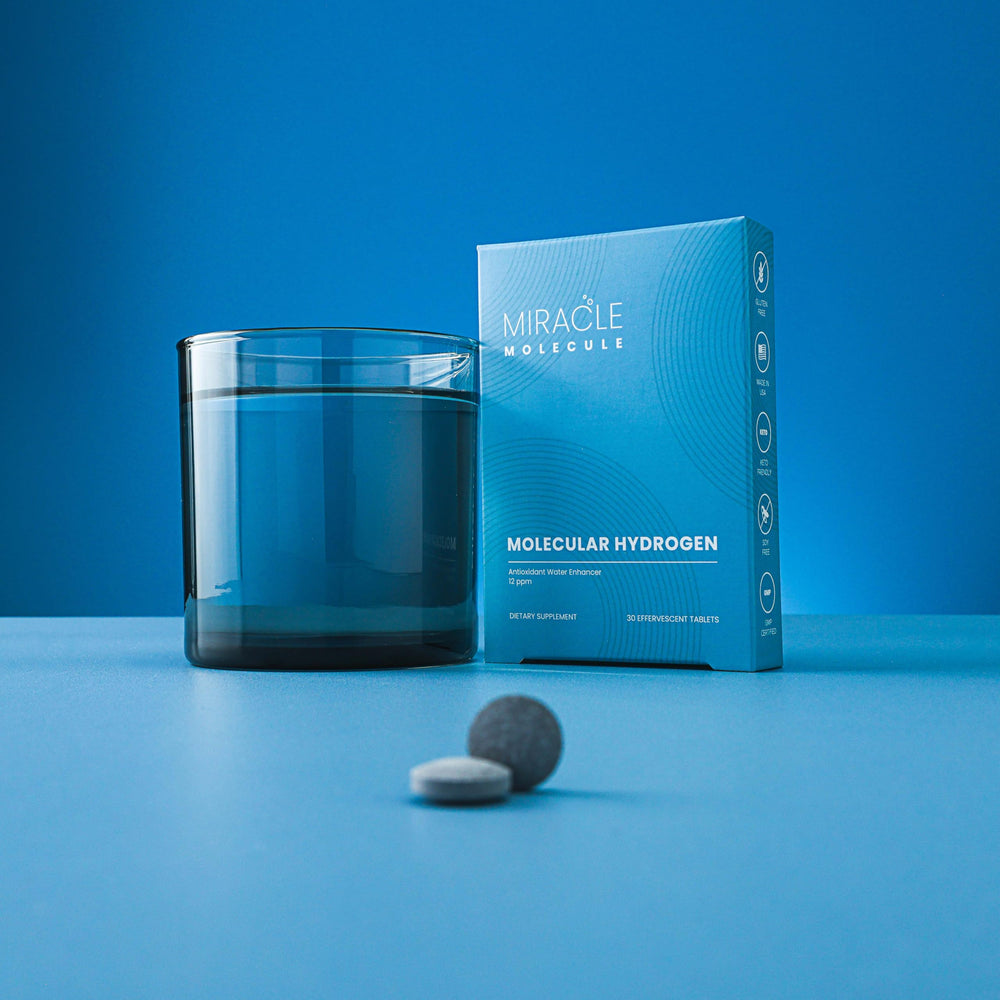 Recovery-session scene with Miracle Molecule tablets aiding muscle comfort.