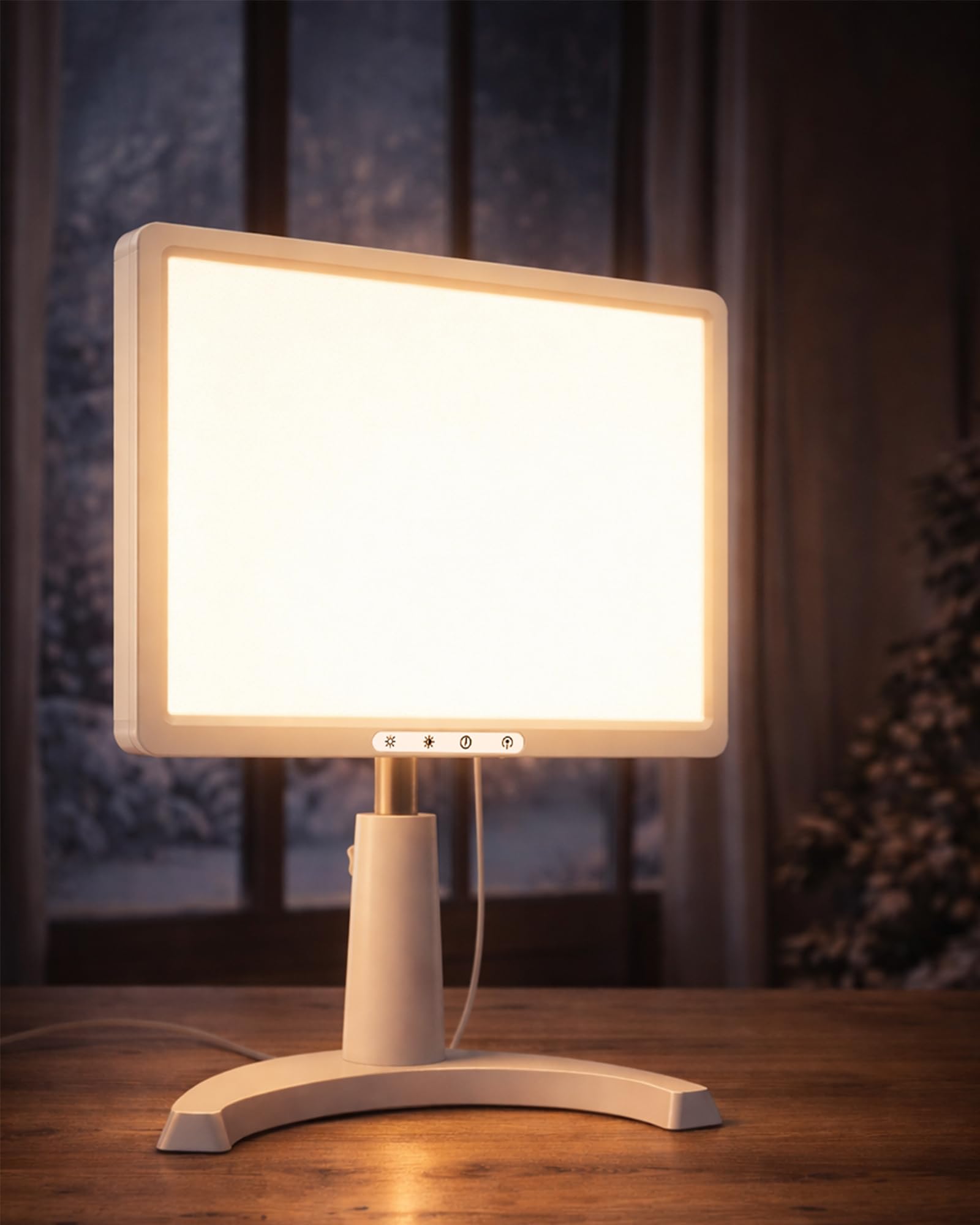 MirthSip 10000 Lux UV-free daylight lamp on a desk for focused reading