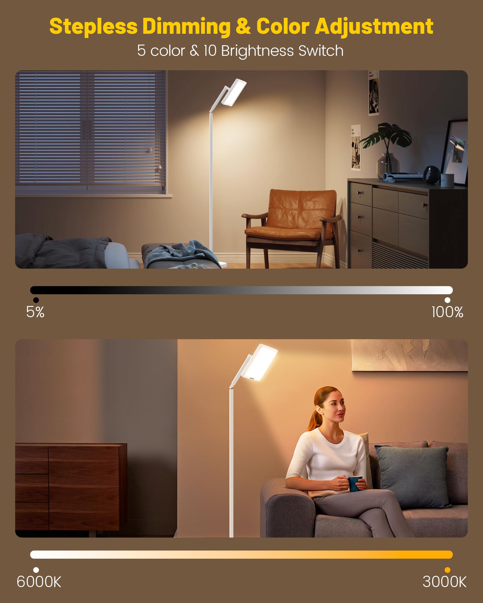 MirthSip Sunlight Lamp side tilt demonstrates flexible lighting for reading or work