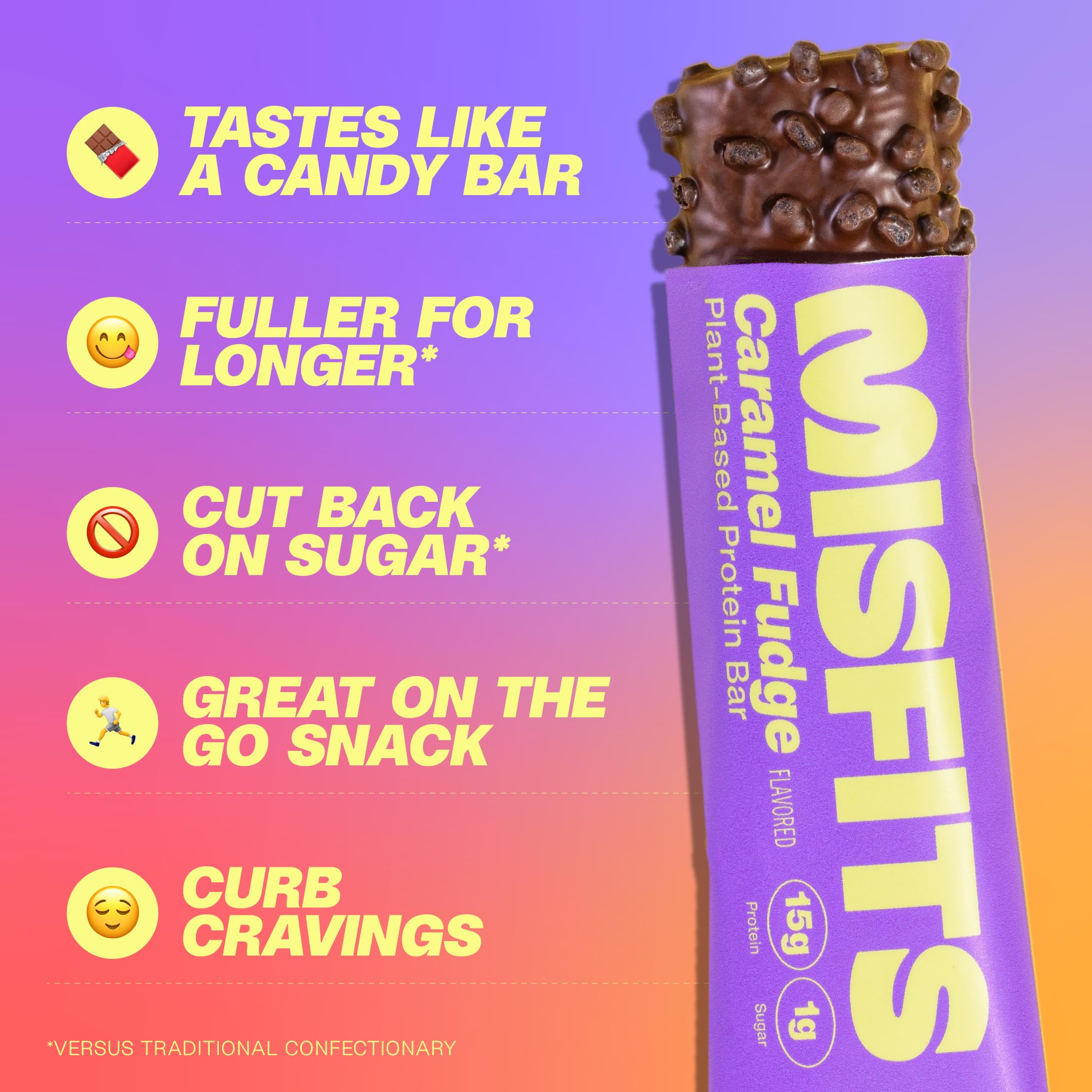 Misfits Protein Bar lifestyle image encourages mindful snacking