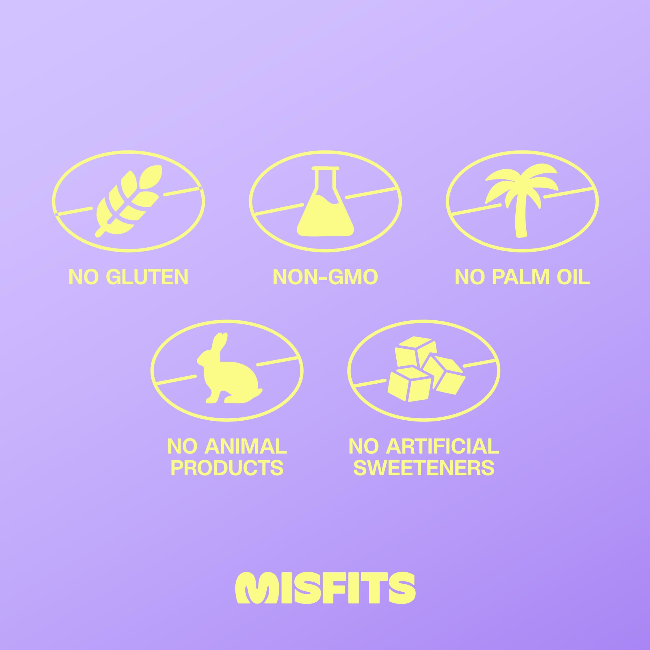 Misfits vegan protein bar on-the-go, crisp protein bites.