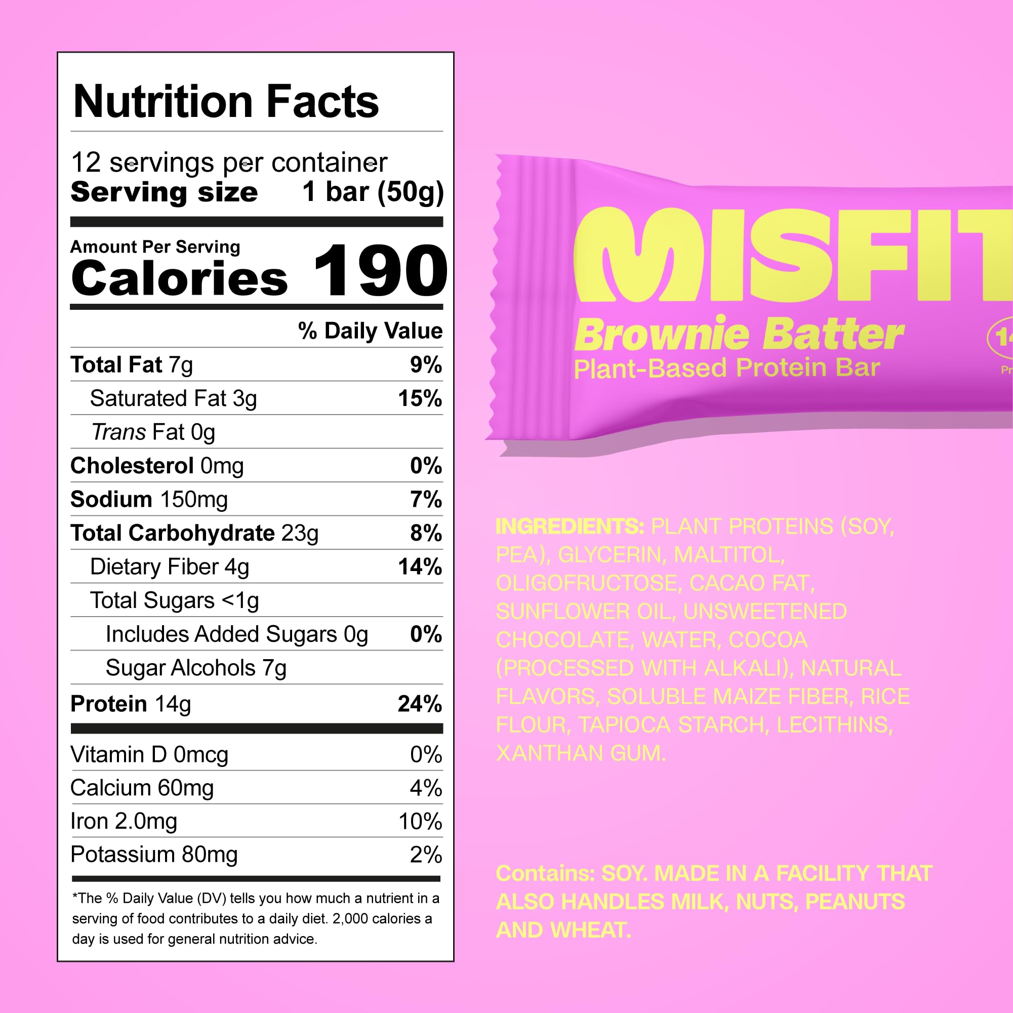 Misfits brownie batter bar with caramel layer for chewy indulgence