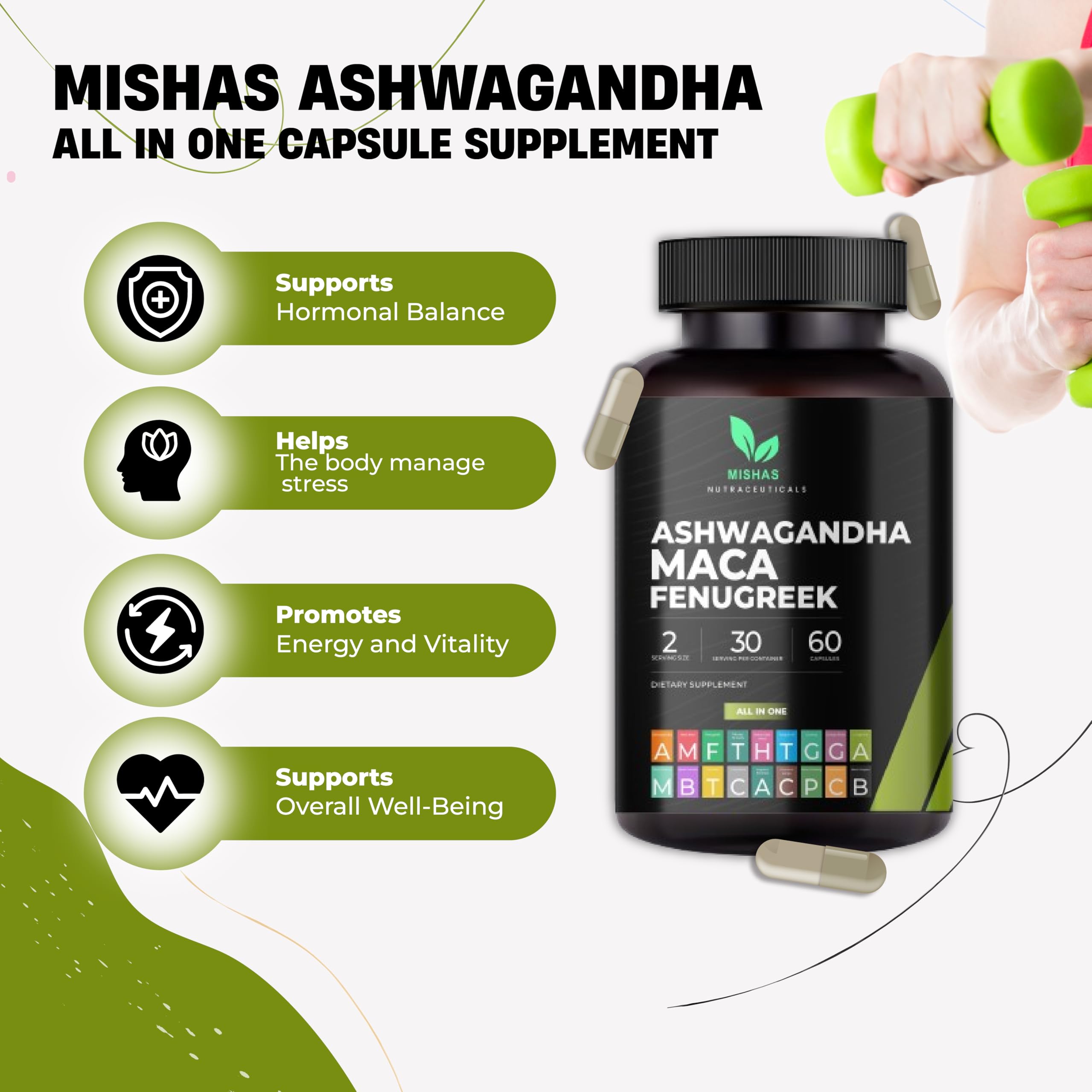 Mishas Fenugreek capsules highlighting traditional seed support.