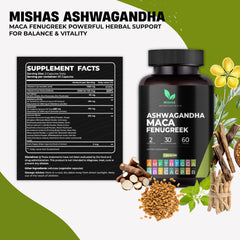 Mishas Maca and Fenugreek ingredients arranged for easy viewing.