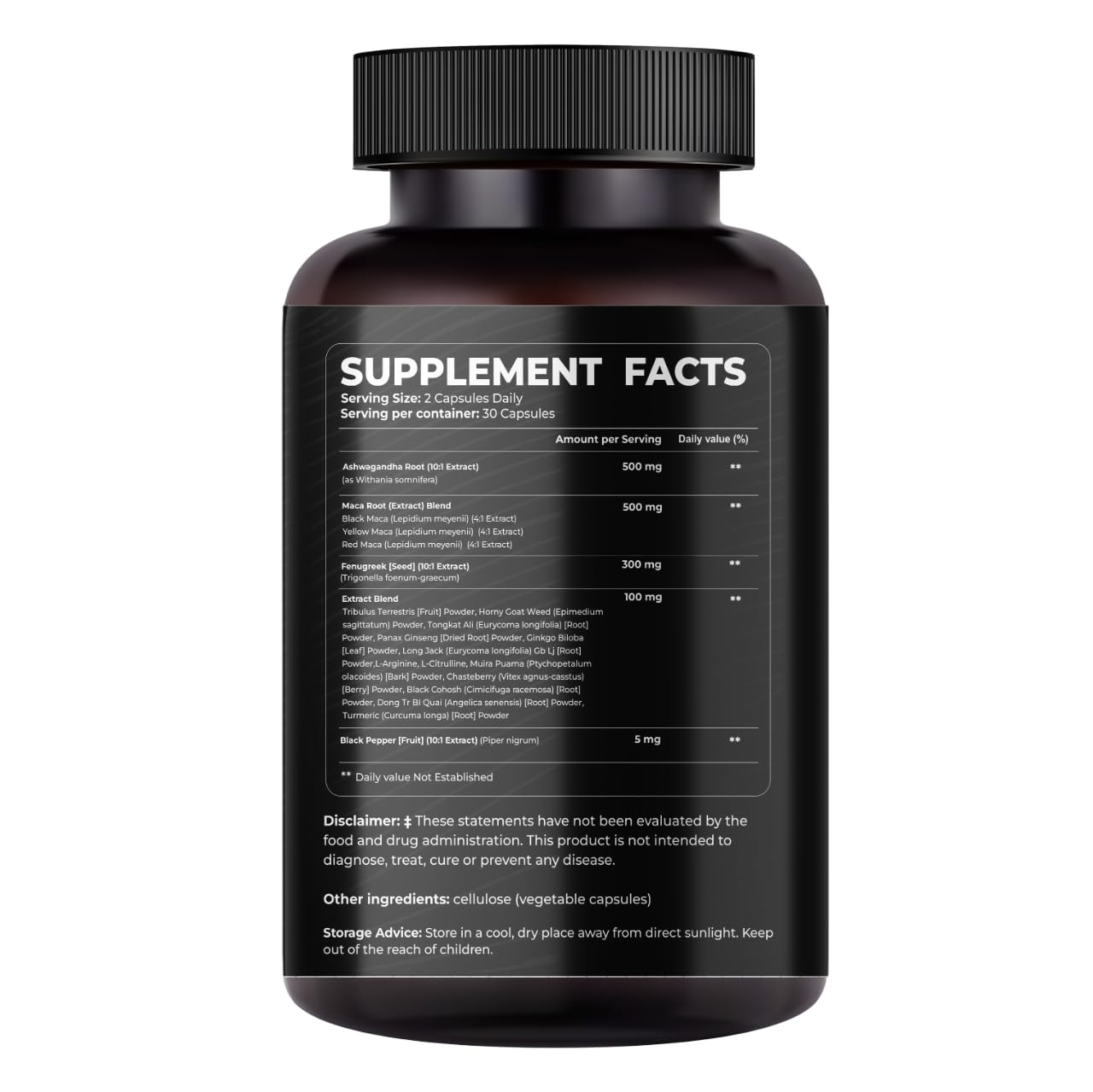 Mishas bottle with dosage guide for daily use.