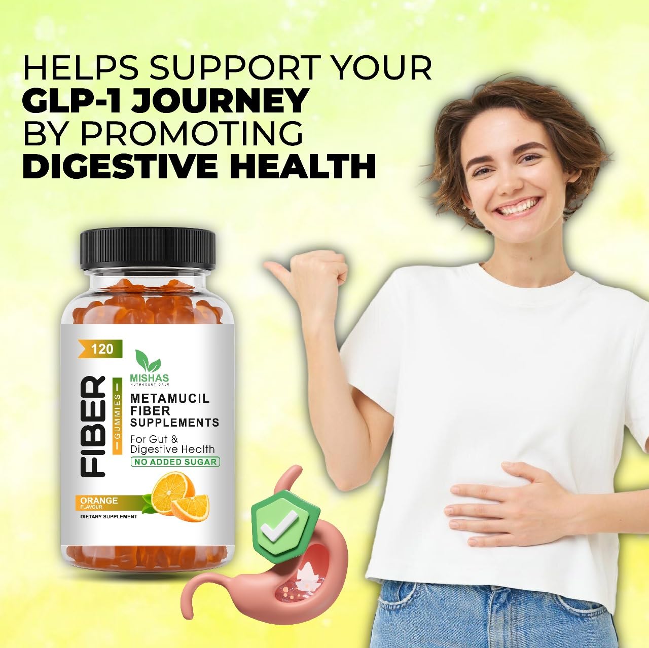 Bottle label highlights 120 gummies and sugar-free orange flavor