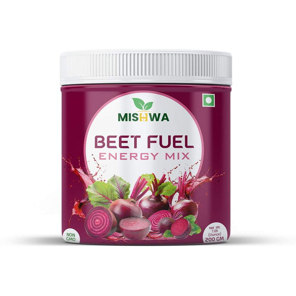 MISHWA Beetroot Powder packaging close-up with clean label and vegan promise.