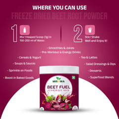 MISHWA Beetroot Powder 7 g scoop in use for daily servings.