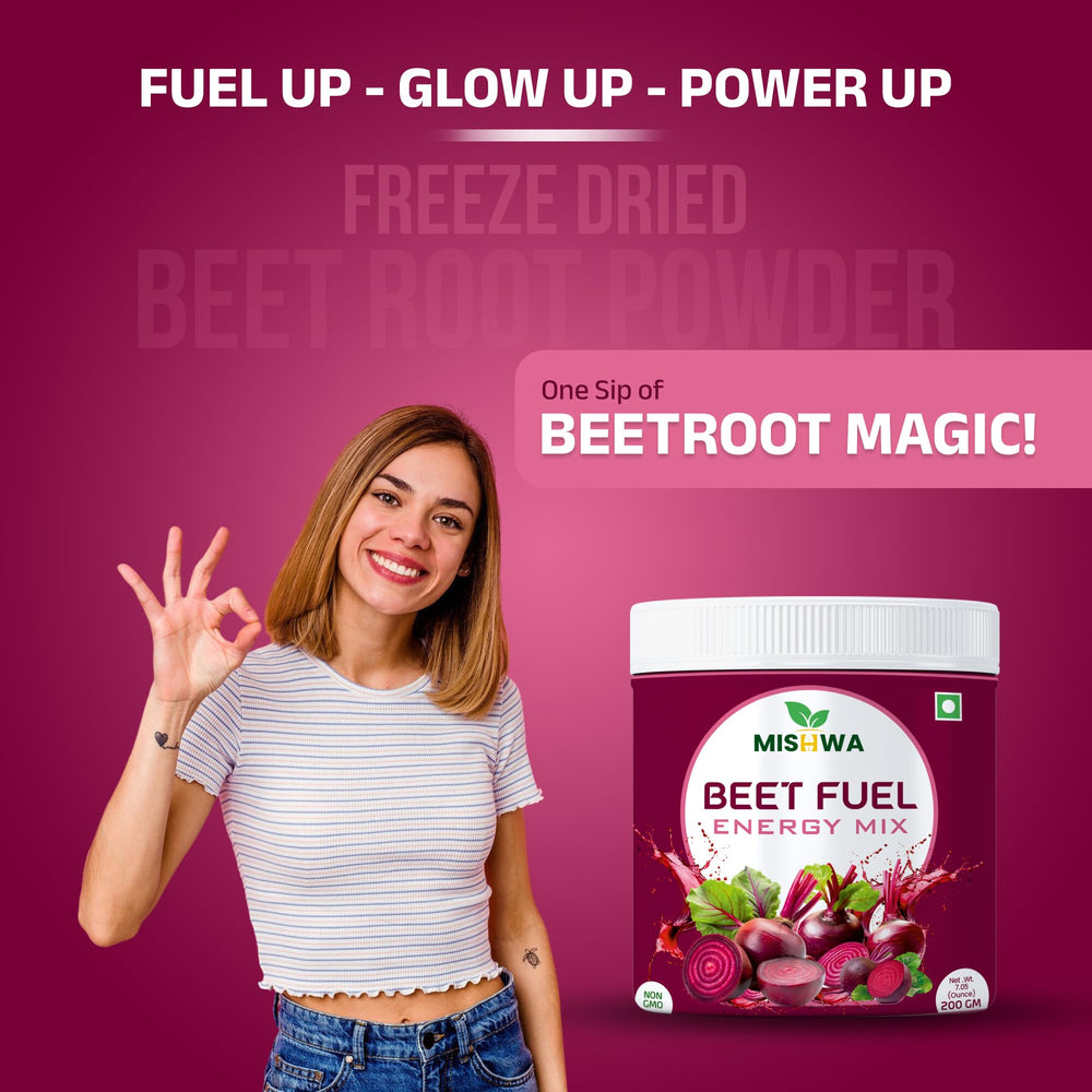 MISHWA Beetroot Powder topping yogurt for nutrition boost.