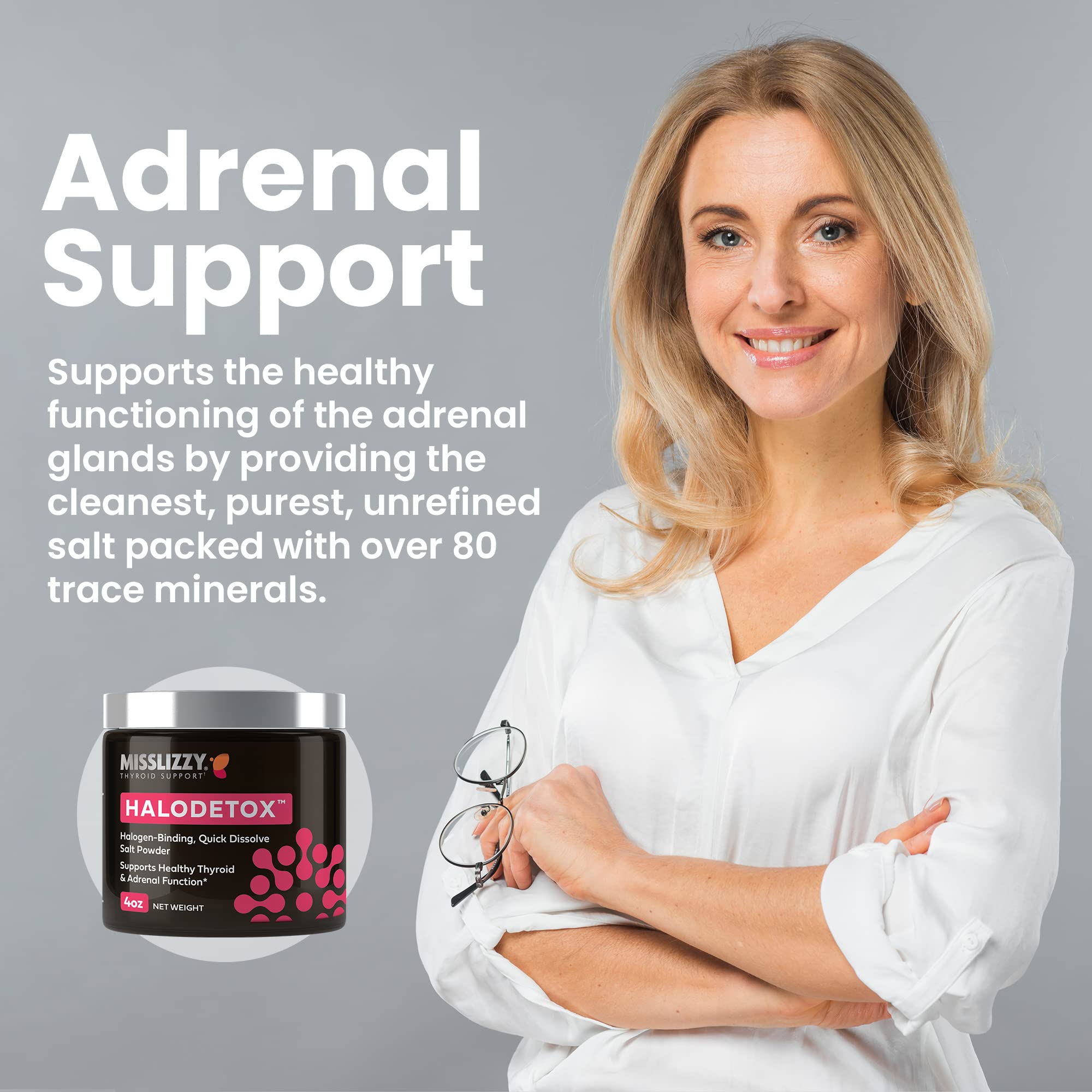 Miss Lizzy HaloDetox pink salt close-up showing natural crystals and purity.