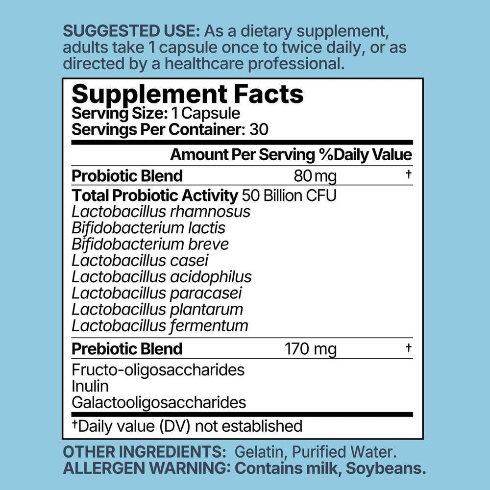 30-day supply visual reinforces consistent daily probiotic routine.