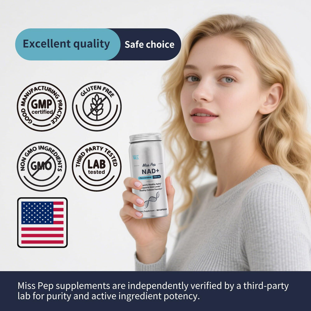 MISS PEP NAD+ sealed bottle indicating freshness and purity