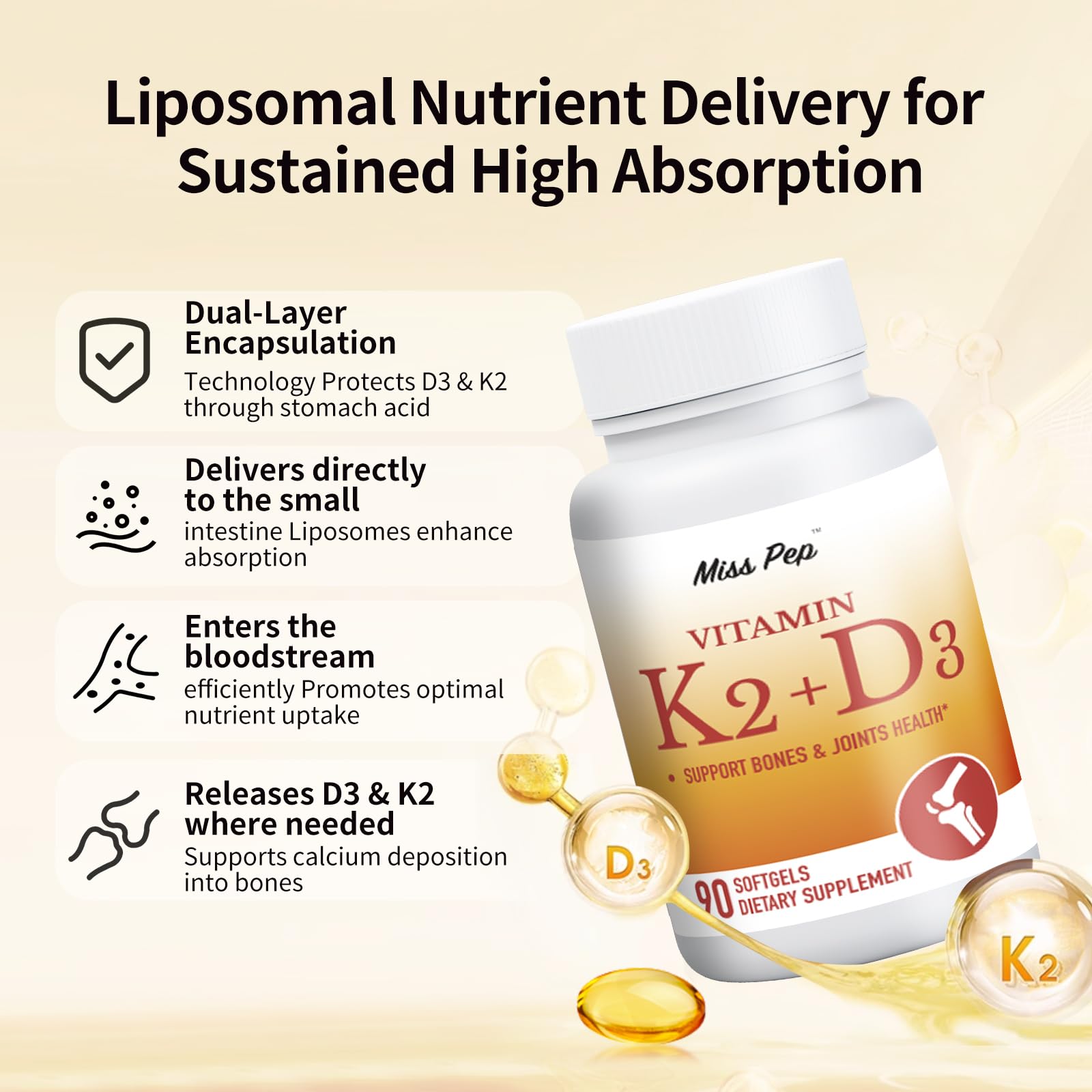 MISS PEP calcium metabolism support aiding bones and teeth with D3 K2 synergy