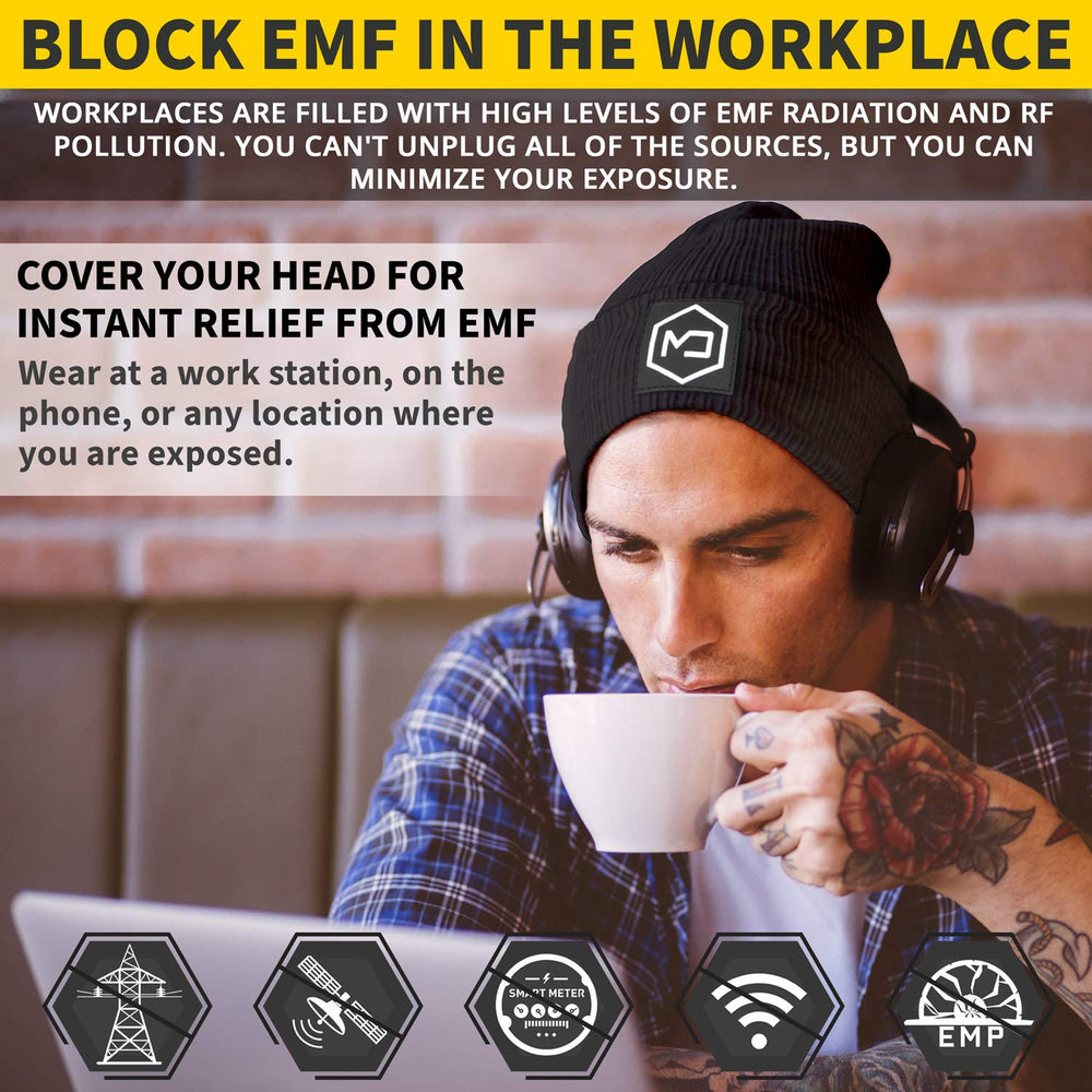 Mission Darkness EMF Blackout Beanie packaged for travel with testing pouch included.