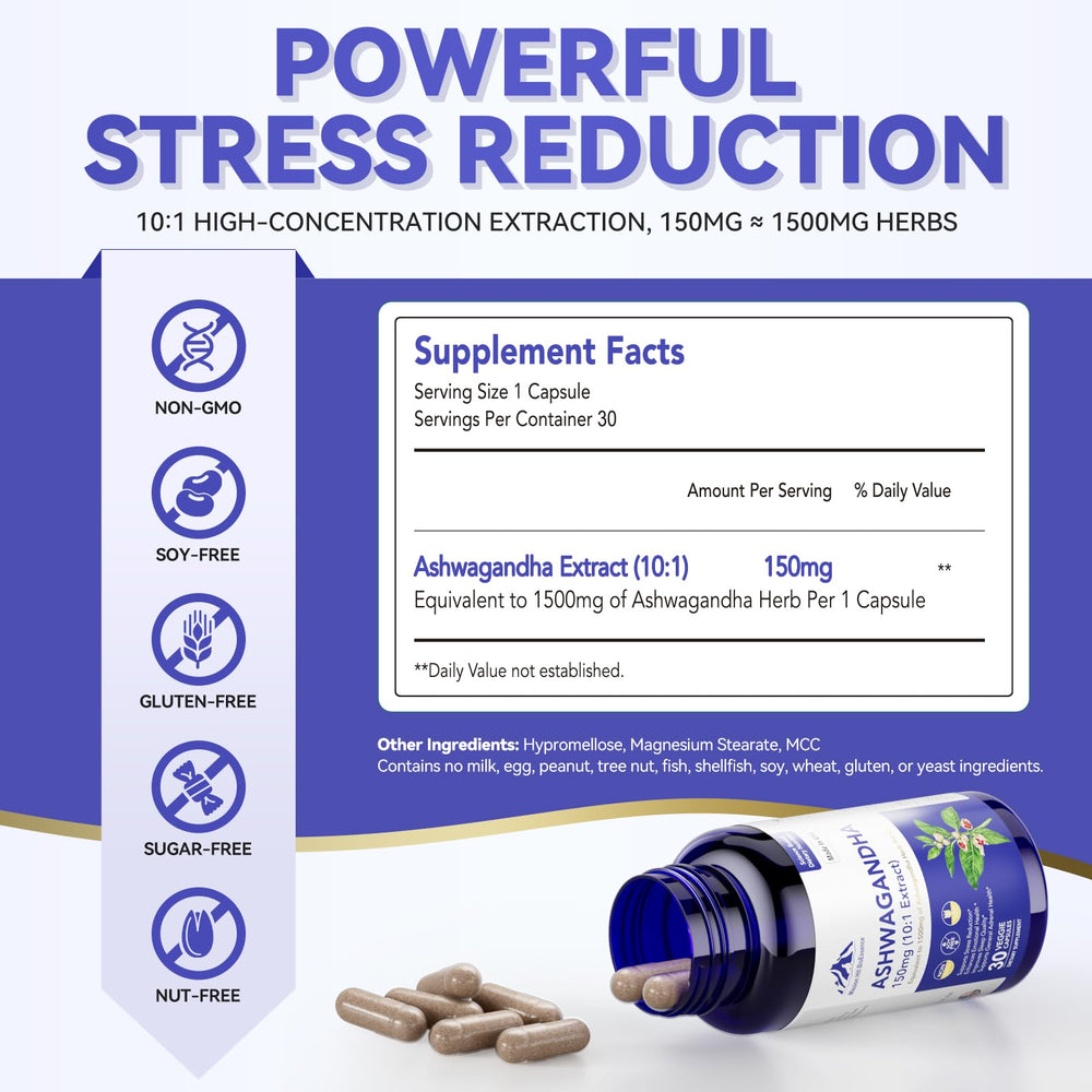 Mission Hill Foods Ashwagandha capsules closeup showing high-concentration extract for resilience.