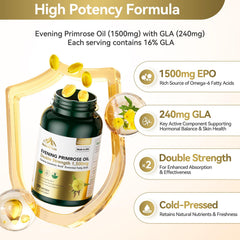 Close-up of Mission Hill Foods Evening Primrose Oil capsules rich in GLA
