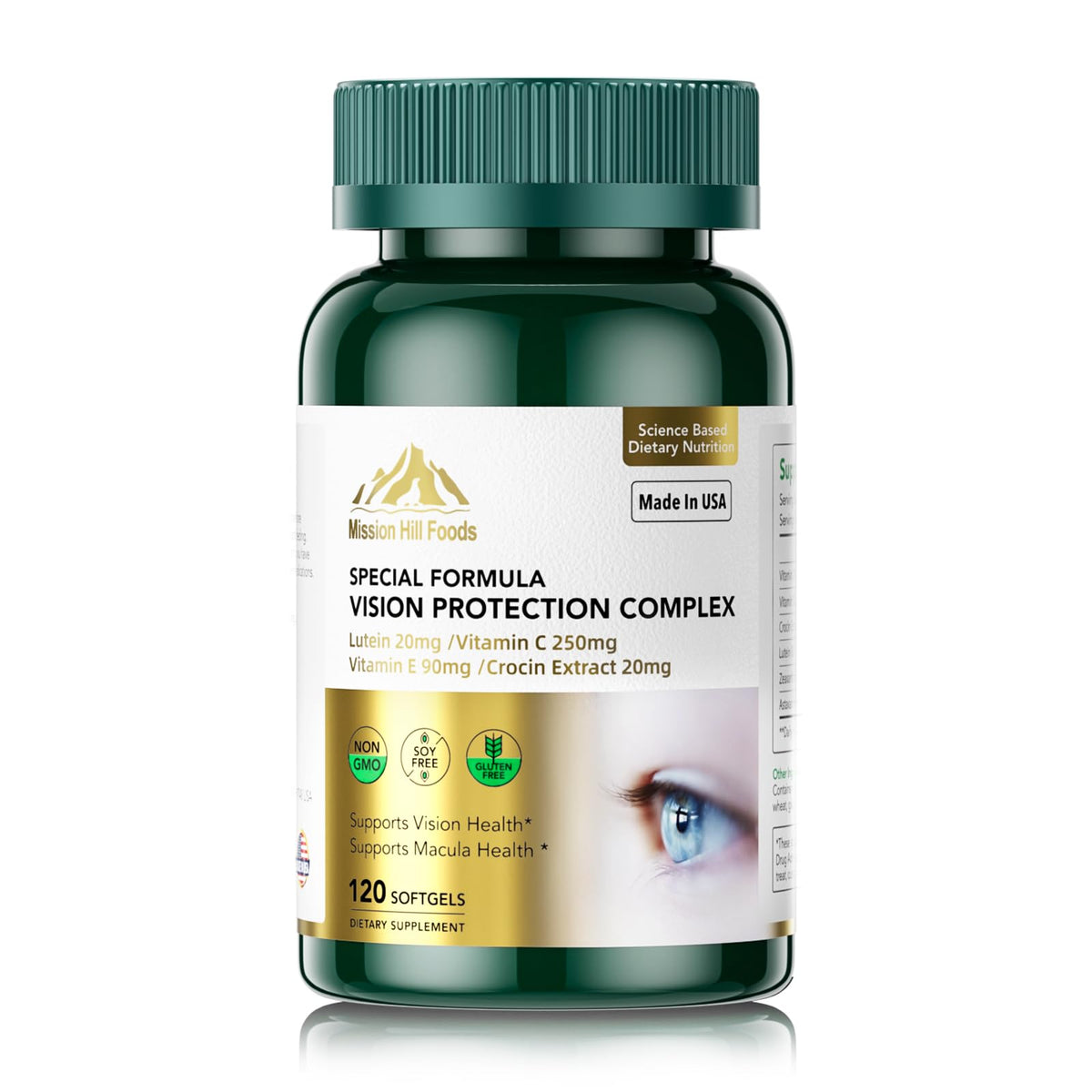 Mission Hill Foods Lutein 20mg bottle front for daily eye support