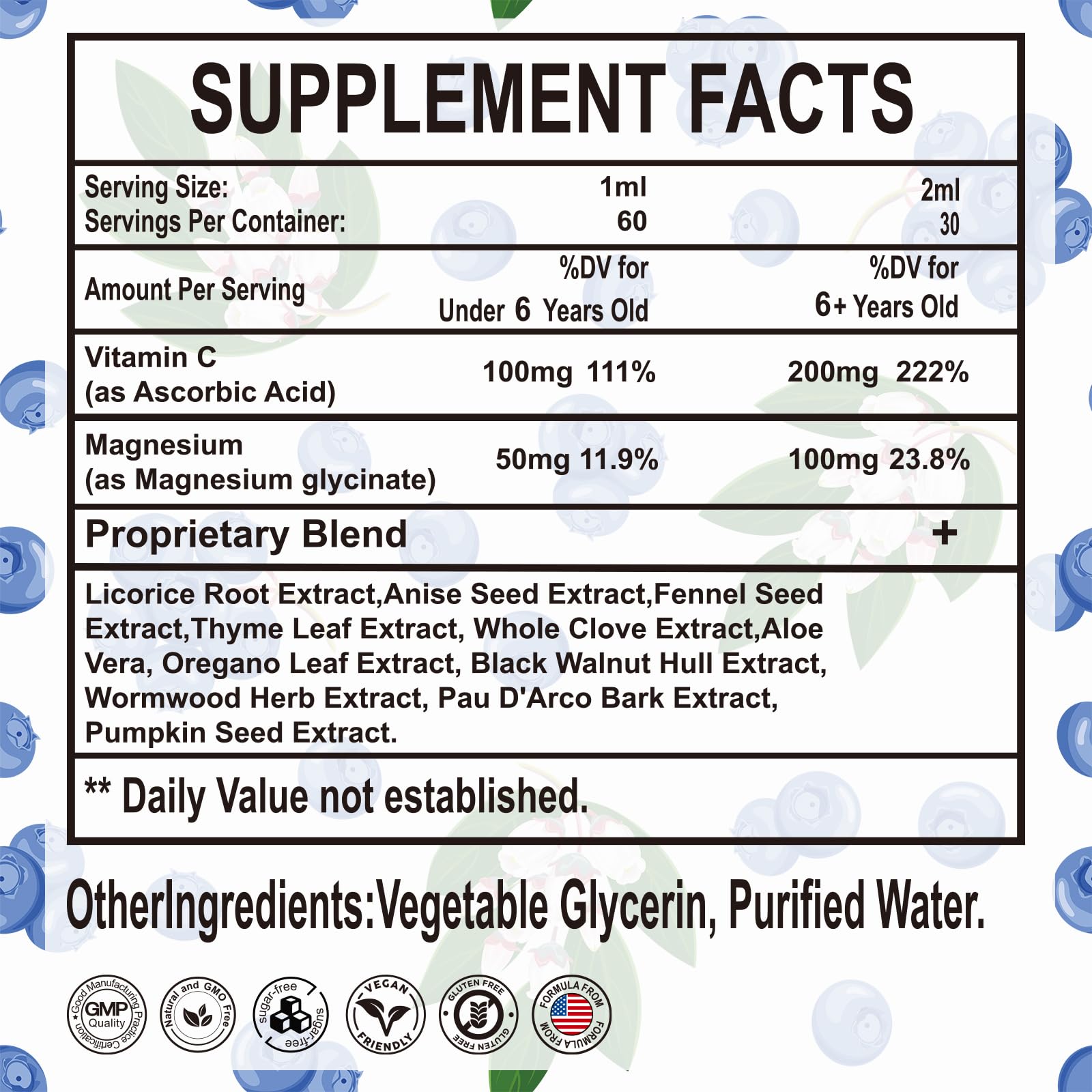 Ingredients label highlighting 11 herbs and vitamins on the Misyvoing bottle.