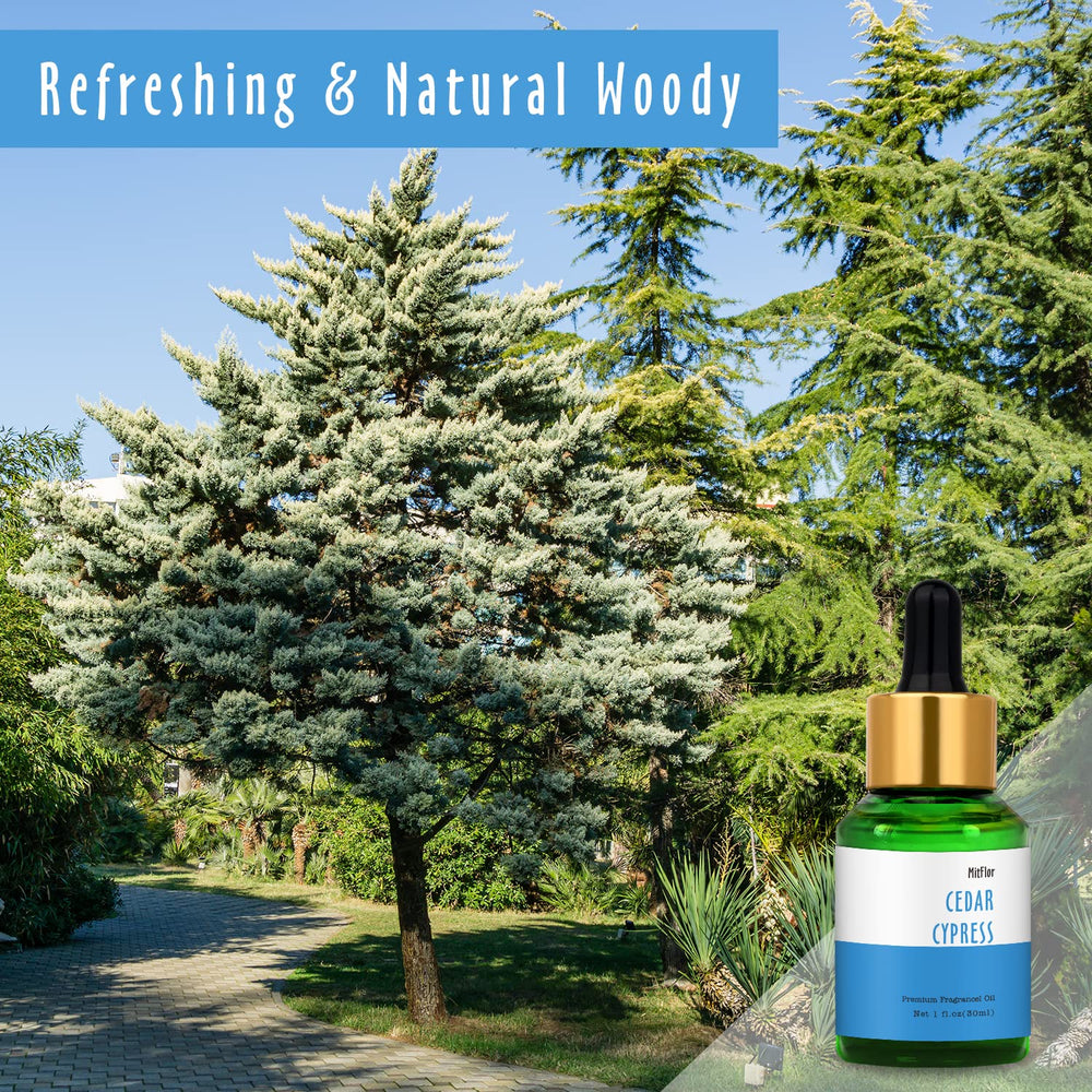 MitFlor Cedar Cypress fragrance oil label highlighting quality and safety notes