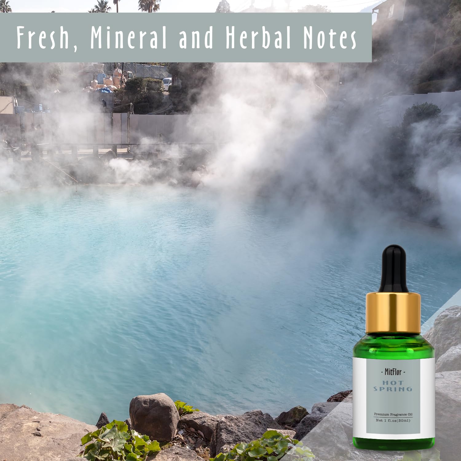 Close-up of MitFlor Hot Spring Fragrance Oil pour ideal for candle making