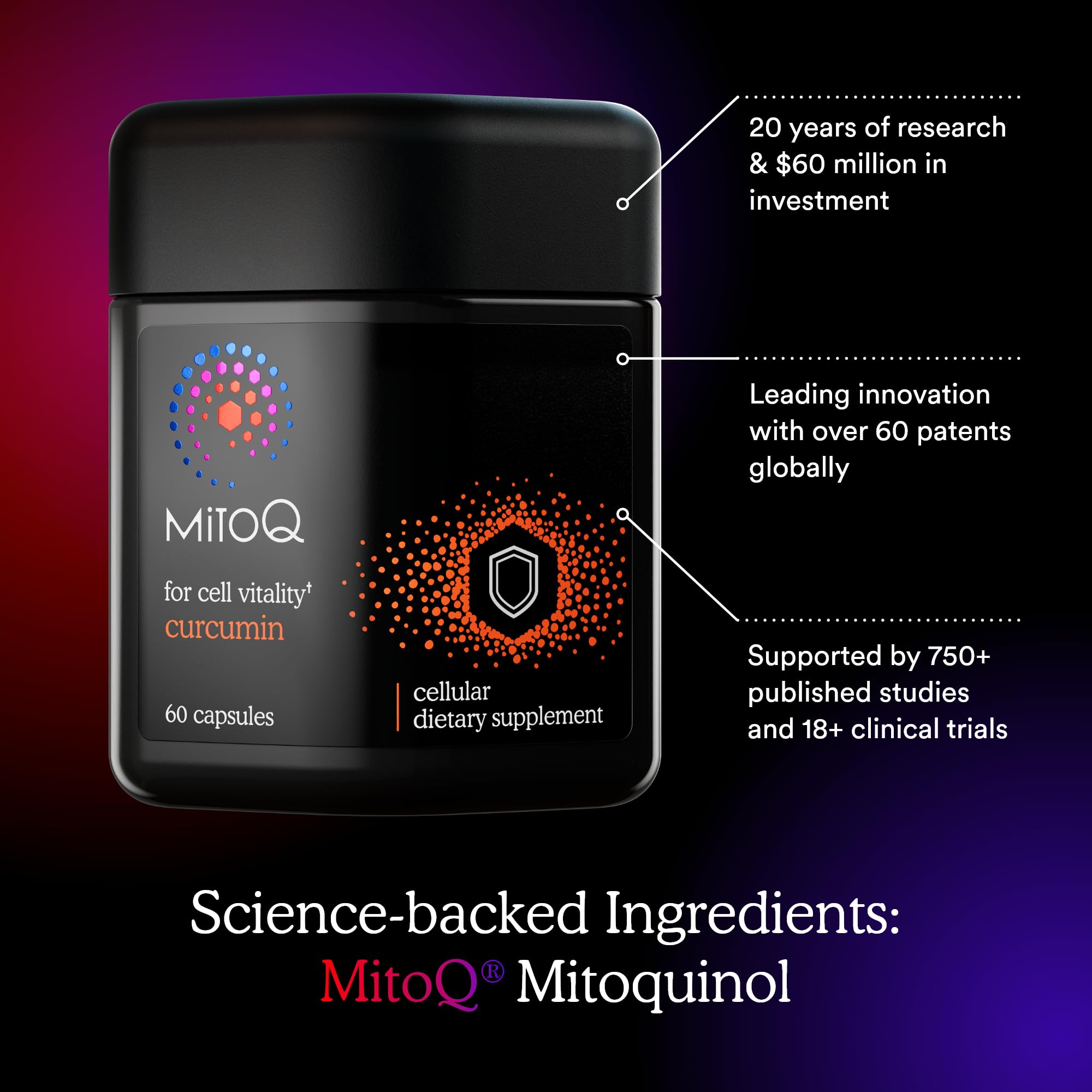 MitoQ Curcumin Advanced label detail showing purity and quality