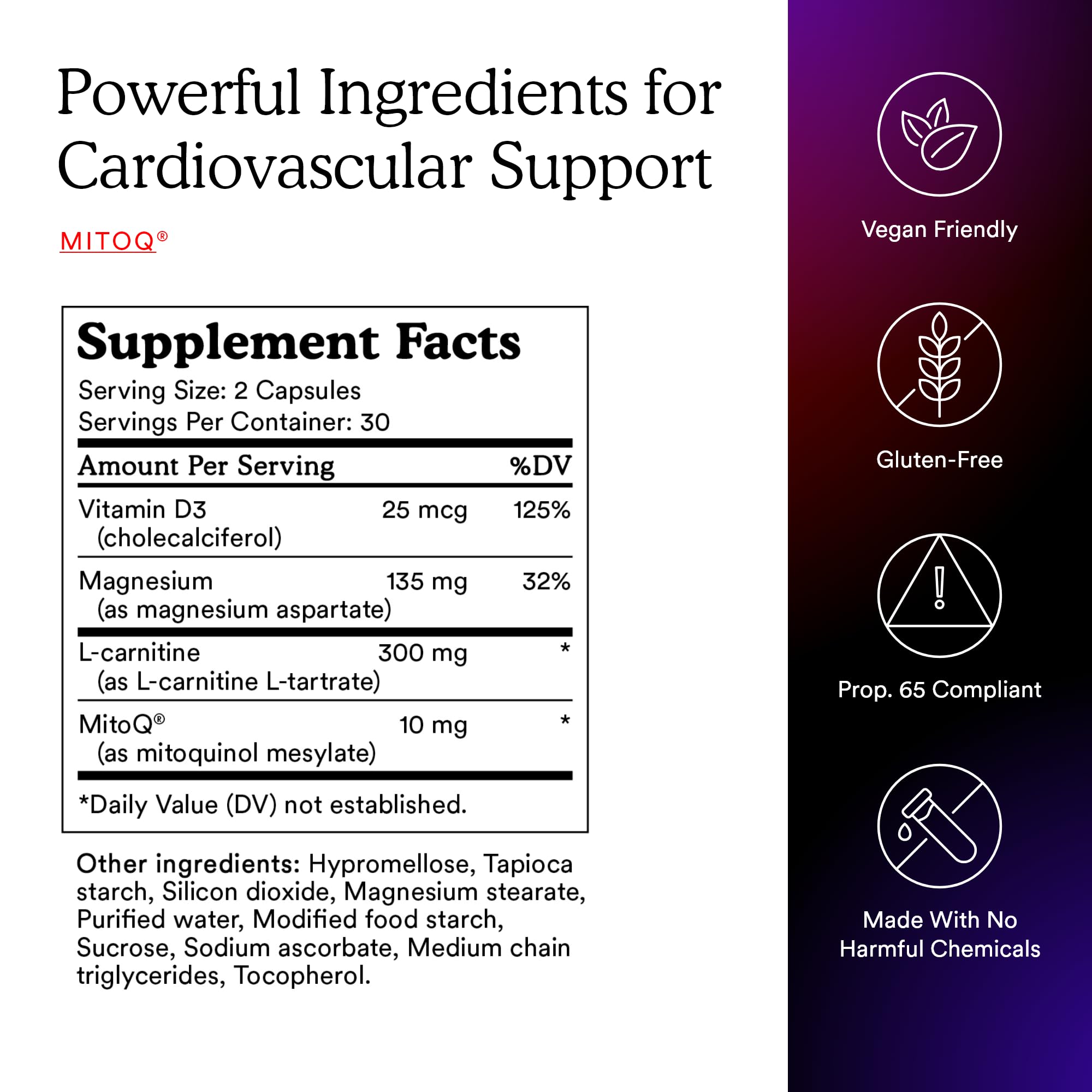 MitoQ +Heart daily-use capsules for routine cardiovascular health.