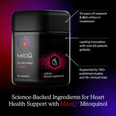 MitoQ +Heart pack shot with workout gear for athletic use.