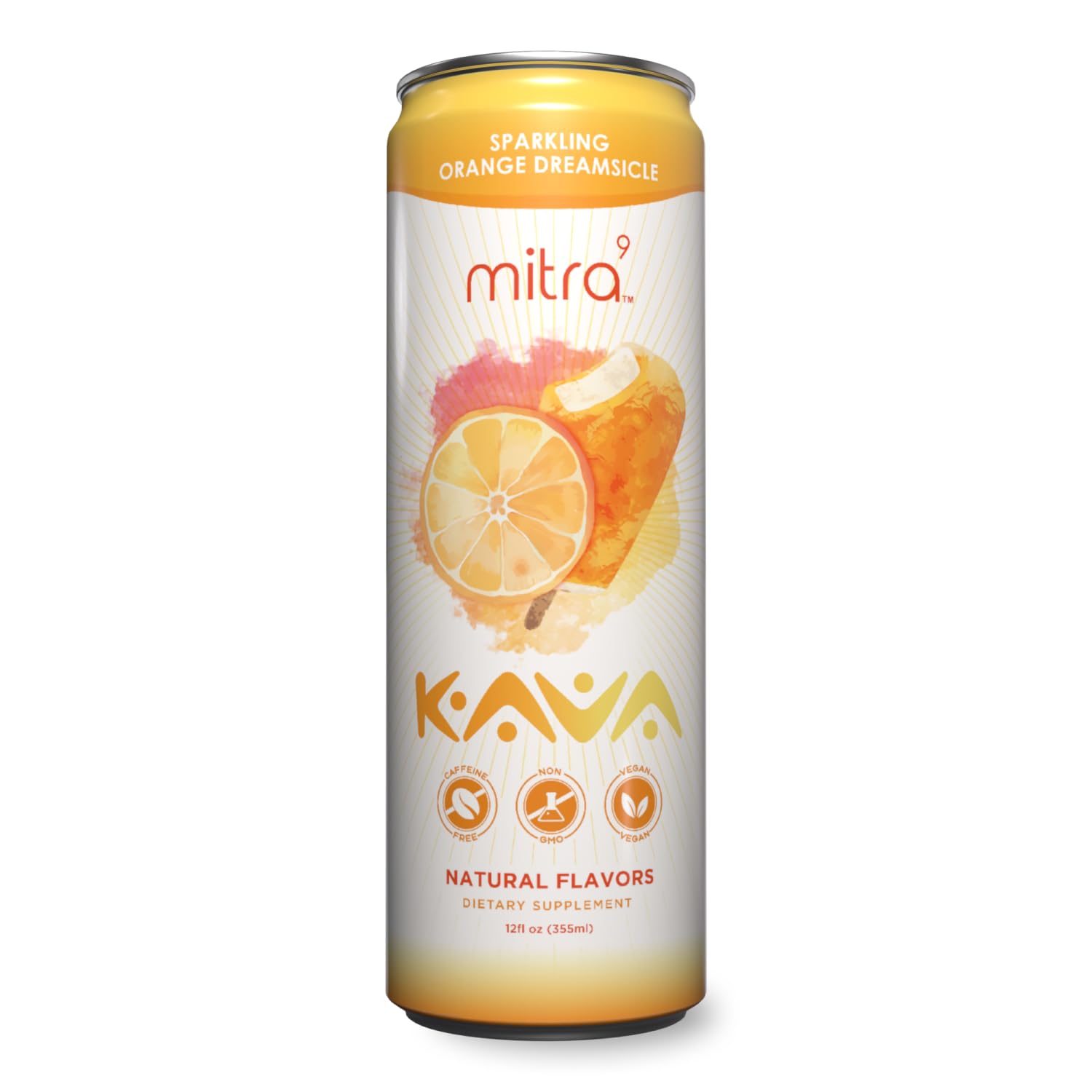 Mitra9 bottle close-up highlights kava root and plant-based relaxation cues.