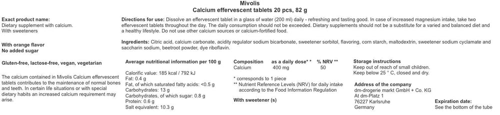 Mivolis orange-flavored calcium tablets offer tasty daily use.