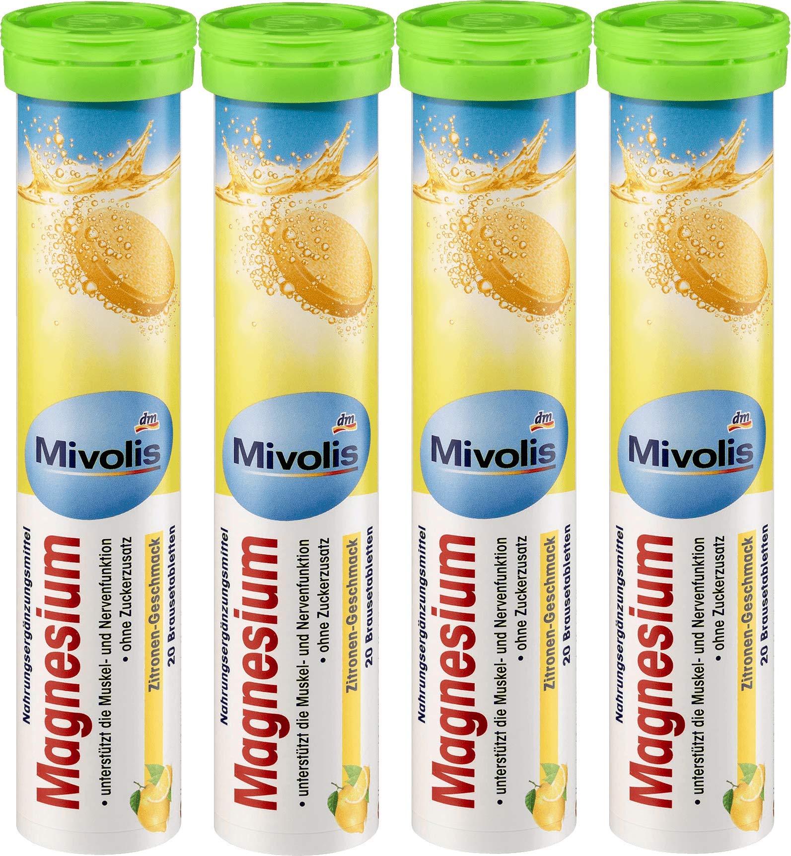Mivolis Magnesium effervescent tablets lemon flavor in pack, sugar-free daily use.