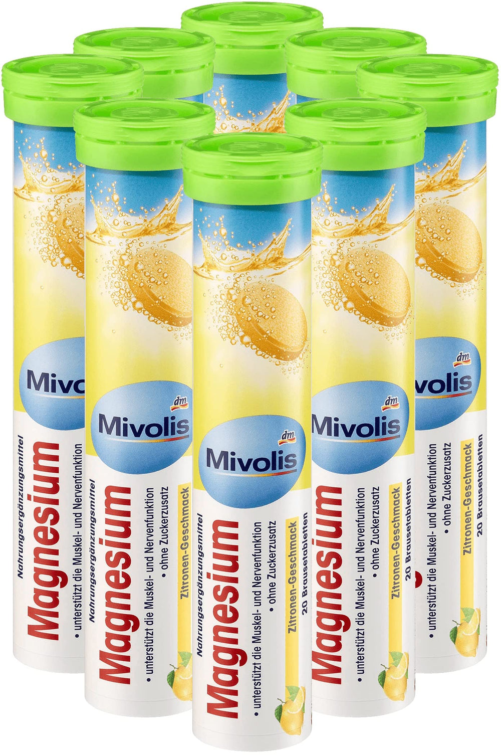 Mivolis magnesium effervescent tablets packaging for daily use.