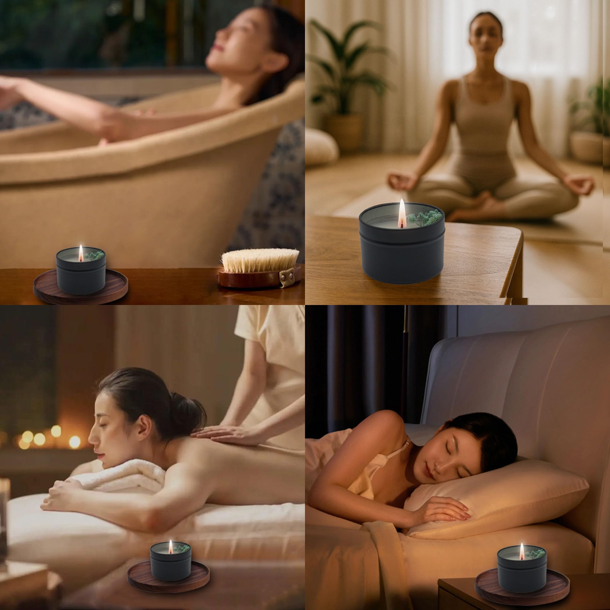 Bedroom setting with Mivra Zyora candle enhancing relaxing mood.