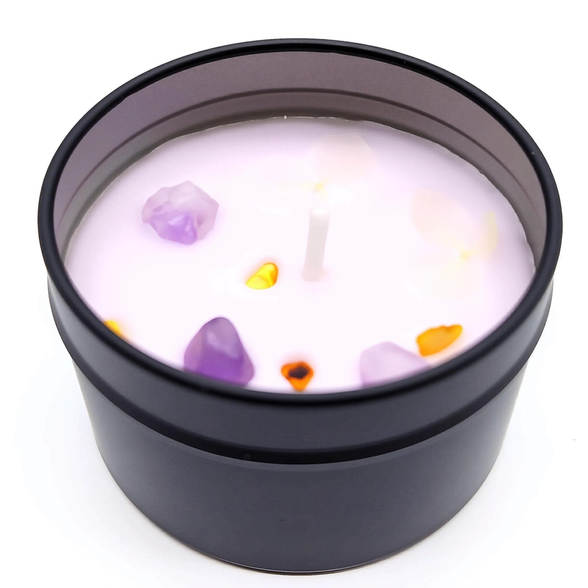 Mivra Zyora lavender candle tin emitting a calming scent for home relaxation