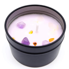 Mivra Zyora lavender candle tin emitting a calming scent for home relaxation