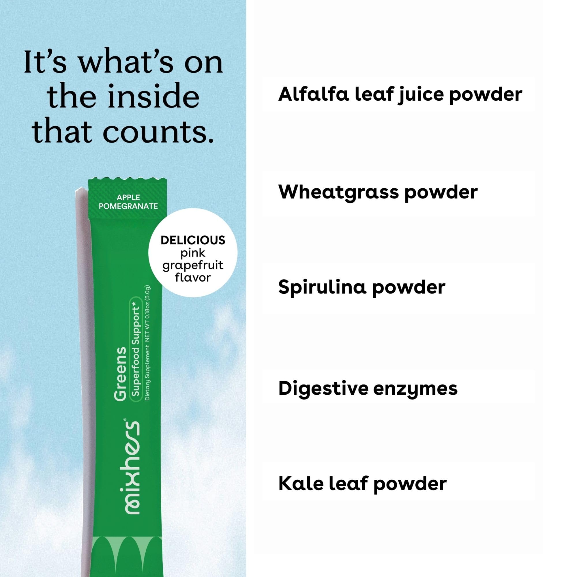 Label highlighting digestive enzymes in MIXHERS Hergreens product