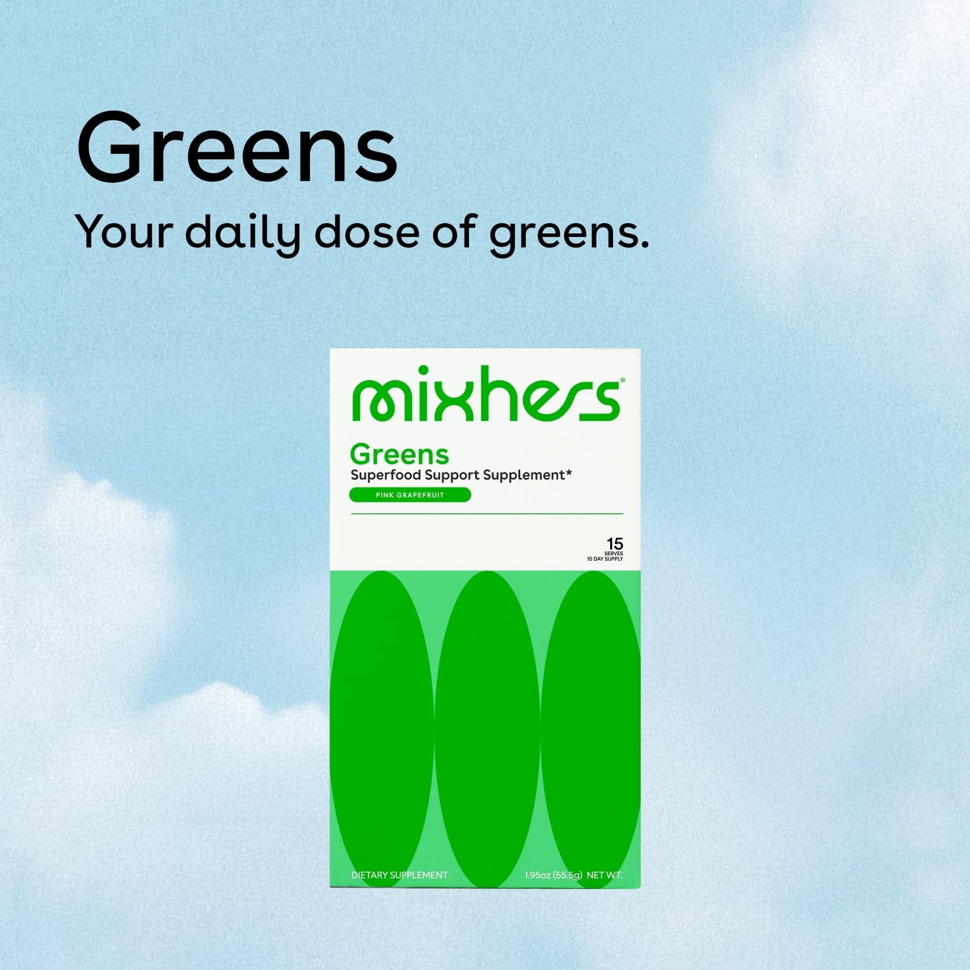 Close-up of kale, wheatgrass, and spirulina in MIXHERS Hergreens mix